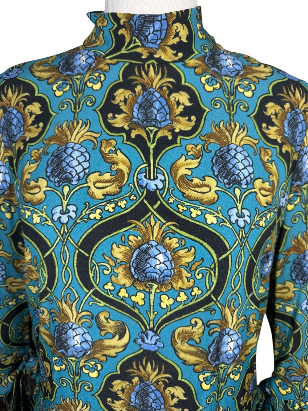 La DoubleJ Foxy Style Mini Dress Archival Ananas Print High Neck Bell Sleeve S - Picture 4 of 10